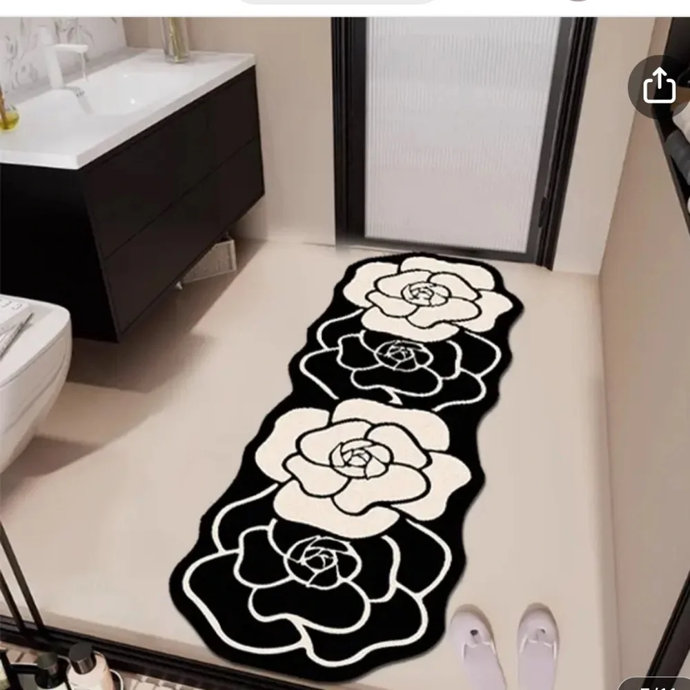 Elevate Your Space with Timeless Elegance: Black Cream Camellia flower rugs